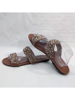 Women's Sequin Double Strap Slide Sandals Size 10